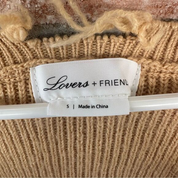 Lovers + Friends Revolve Prospect V Neck Knit Sweater Distressed Tan Crop Small - Picture 5 of 9
